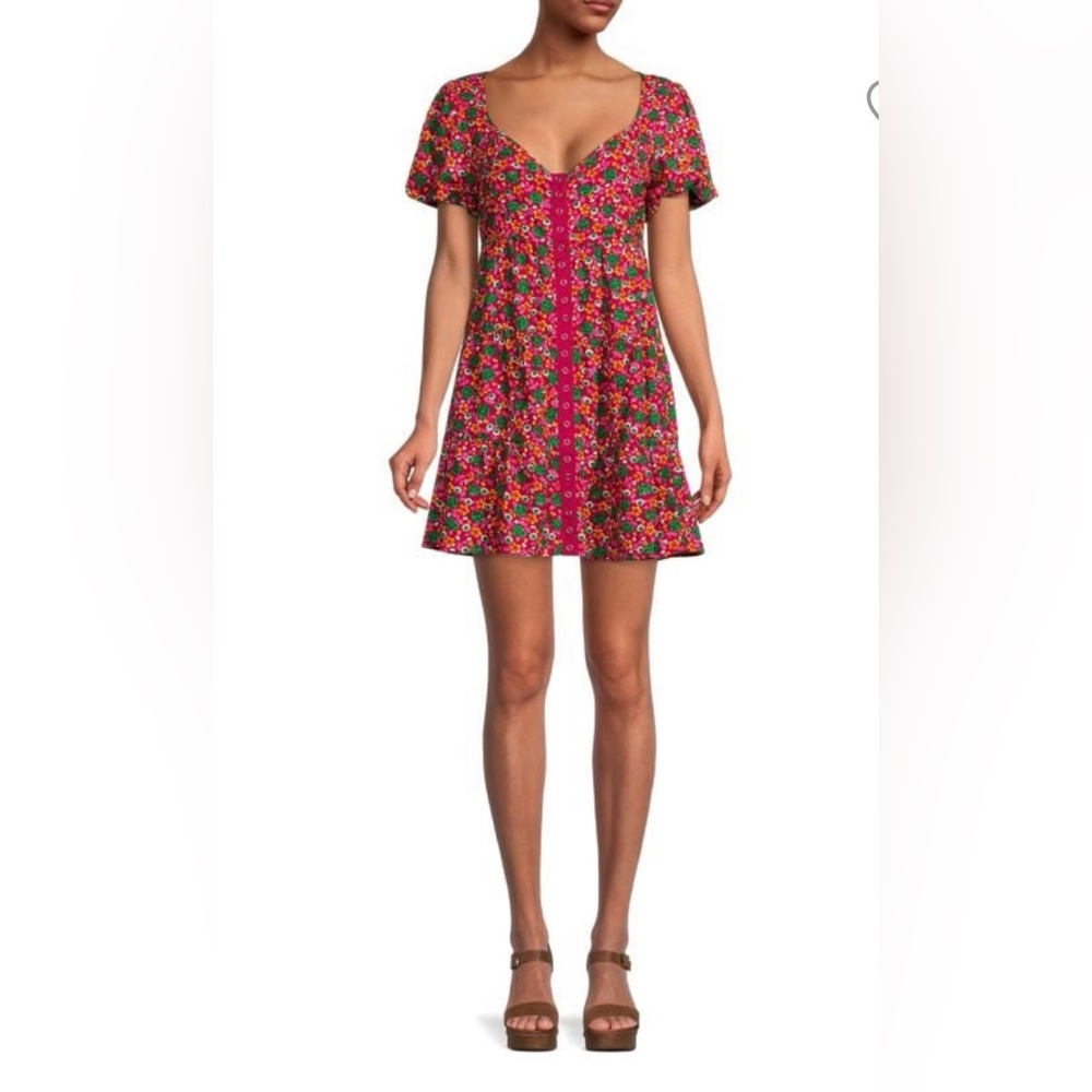 BETSEY JOHNSON FLORAL MINI DRESS SIZE XS COLOR PINK/GREEN NWT